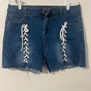 Womens Blue Jean Lace Up Shorts With Stretch Tie Front Leg Shorts Size 3XL EUC